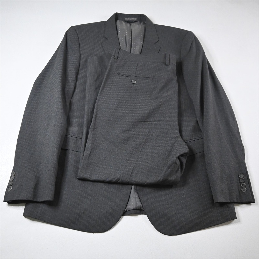 Beverly Hills Polo Club 46R 40x29 Gray Striped Mens Jacket Pants Suit